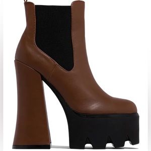MOCHA BLOCK HEEL PLATFORM ANKLE BOOTS